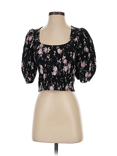 Pre-owned Saltwater Luxe Short Sleeve Top Black Floral Pattern Sweetheart Neckline Tops