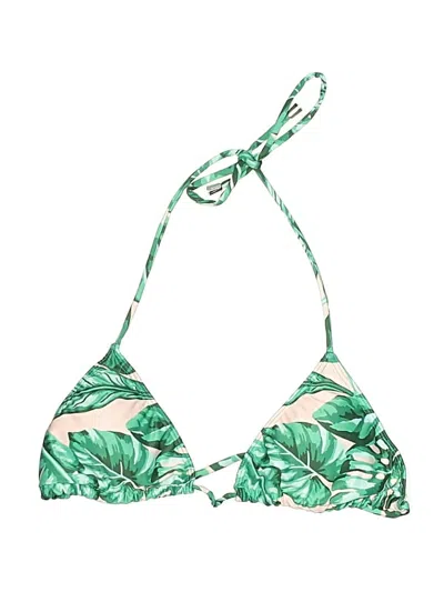Pre-owned Watercolors By Kenny Flowers Swimsuit Top Green Tropical Pattern Swimwear