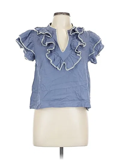 Pre-owned Lalavon Short Sleeve Blouse In Blue