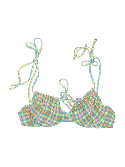 Pre-owned Beach Riot Swimsuit Top Yellow Plaid Pattern Swimwear