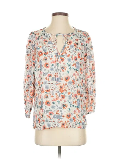 Pre-owned Joie 3/4 Sleeve Silk Top Ivory Keyhole Neckline Tops In White