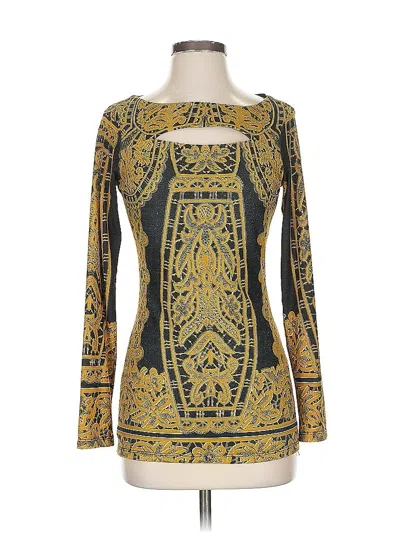 Pre-owned Hale Bob Long Sleeve Top Black Print Pattern Boatneck Tops