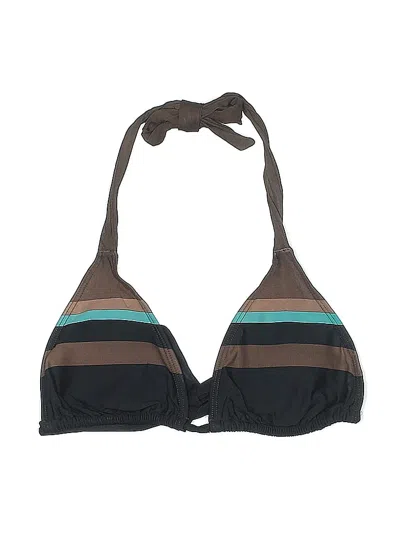 Pre-owned Dkny Swimsuit Top Brown Stripes Pattern Swimwear