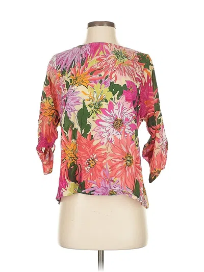 Pre-owned Weekend Max Mara 3/4 Sleeve Silk Top Pink Floral Pattern Boatneck Tops
