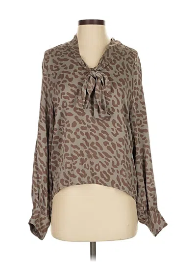 Pre-owned Tucker Long Sleeve Silk Top Brown Animal Print Pattern Tie Neck Tops