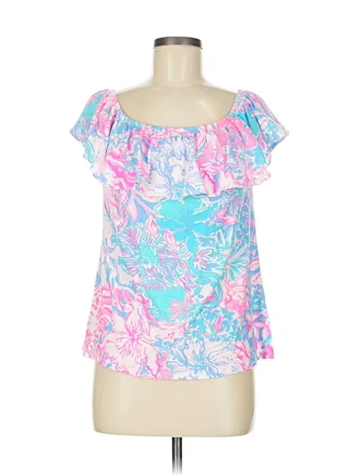 Pre-owned Lilly Pulitzer Short Sleeve Top Pink Sweetheart Neckline Tops