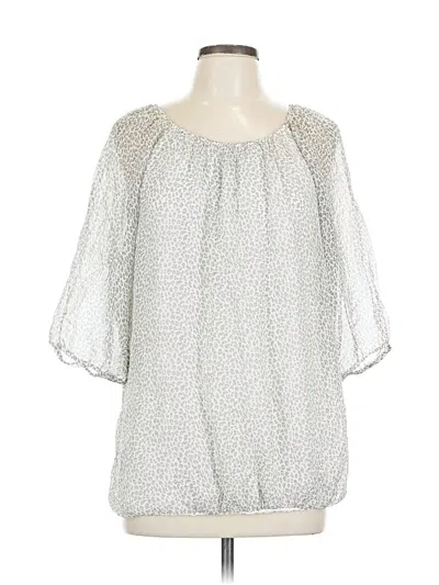 Pre-owned Elena Baldi 3/4 Sleeve Silk Top Silver Square Neckline Tops