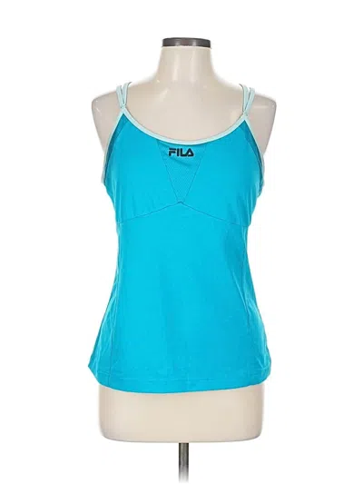 Pre-owned Fila Tank Top Teal Halter Neckline Tops In Blue