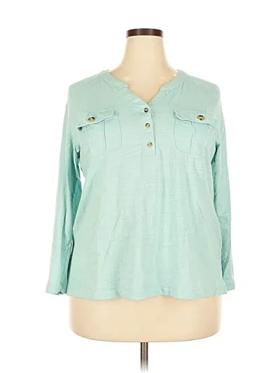 Pre-owned Gloria Vanderbilt 3/4 Sleeve Button Down Shirt In Blue