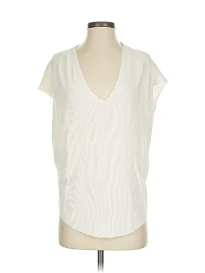 Pre-owned Athleta Short Sleeve Top Ivory Solid Pattern V Neck Tops In White