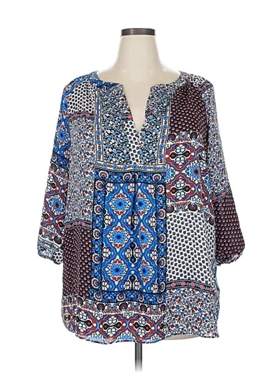 Pre-owned Sharagano 3/4 Sleeve Blouse In Blue