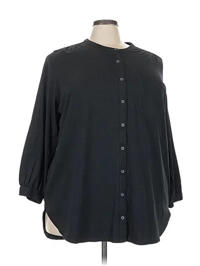 Pre-owned Lands' End 3/4 Sleeve Button Down Shirt In Black