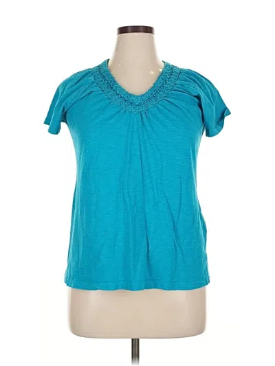 Pre-owned Jm Collection Short Sleeve Top Teal Keyhole Neckline Tops In Blue