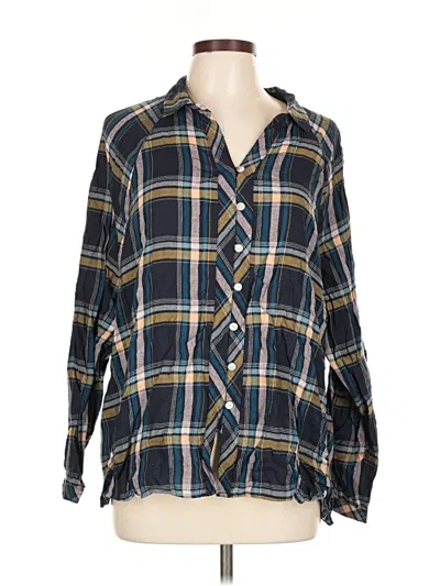 Pre-owned Jjill Long Sleeve Button Down Shirt In Blue