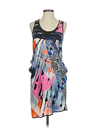 Pre-owned Bcbgmaxazria Sleeveless Silk Top Blue Floral Pattern Scoop Neck Tops