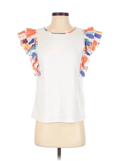 Pre-owned Thml Short Sleeve Top Ivory Ruffles Neckline Tops In White