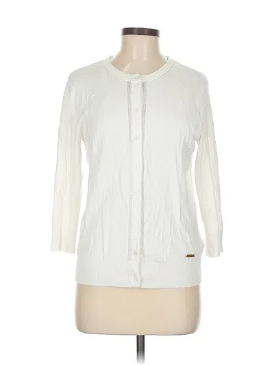 Pre-owned Ellen Tracy Cardigan Sweater In White