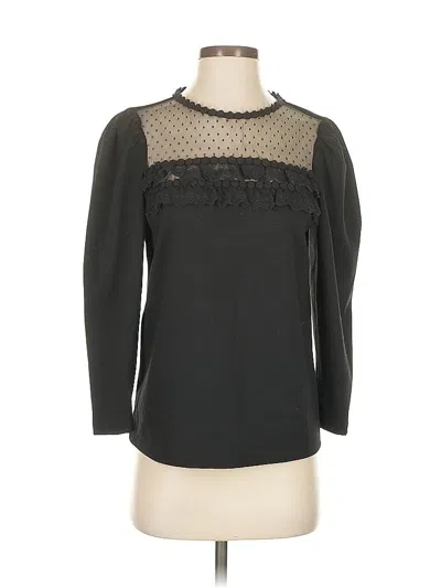 Ann Taylor Long Sleeve Top Black Crew Neck Tops In Black