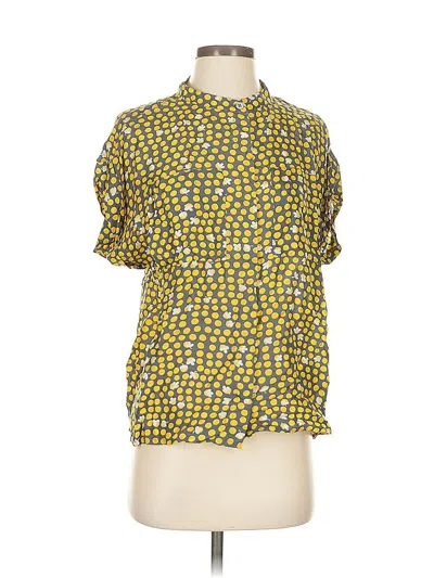 Pre-owned Cabi Short Sleeve Silk Top Yellow Cold Shoulder Neckline Tops