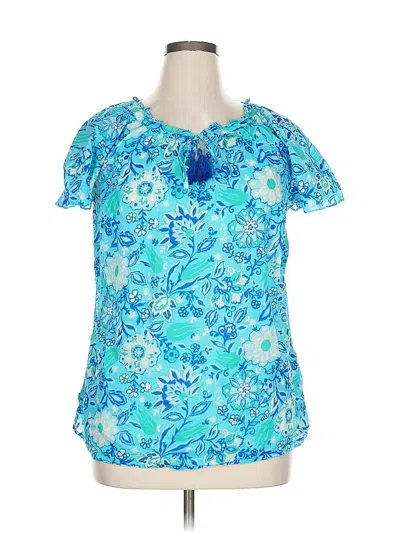 Pre-owned Talbots Short Sleeve Blouse In Blue