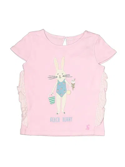 Pre-owned Joules Kids' Short Sleeve Top Pink Ruffles Neckline Tops