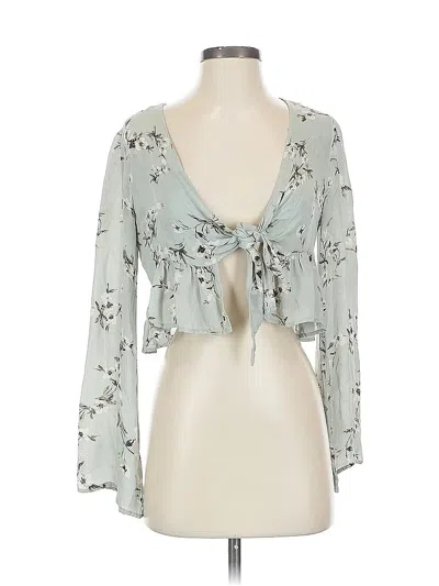 Pre-owned Stone Cold Fox 3/4 Sleeve Silk Top Teal Plunge Neckline Tops In Blue