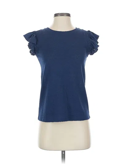Pre-owned Ann Taylor Loft Short Sleeve Top Blue Ruffles Neckline Tops