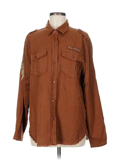 Pre-owned Elan Long Sleeve Button Down Shirt In Brown