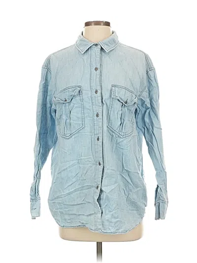 Pre-owned Free People Long Sleeve Button Down Shirt In Blue