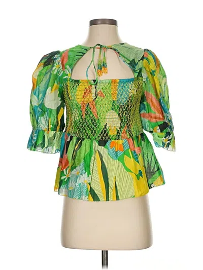 Pre-owned Farm Rio 3/4 Sleeve Blouse In Green