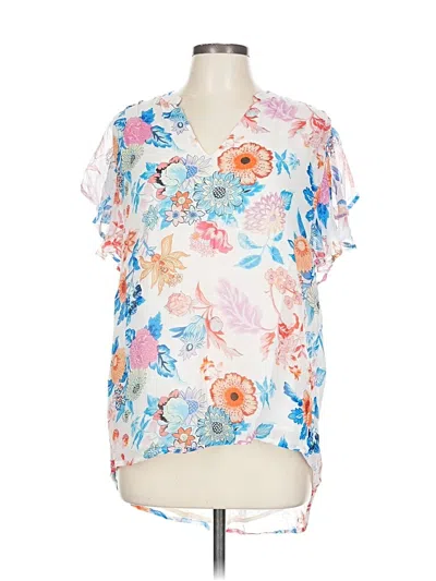 Pre-owned Tolani Short Sleeve Blouse In White