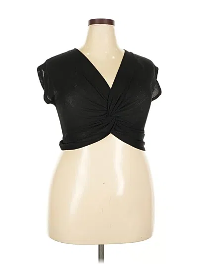 Pre-owned Trafaluc By Zara Short Sleeve Top Black Plunge Neckline Tops