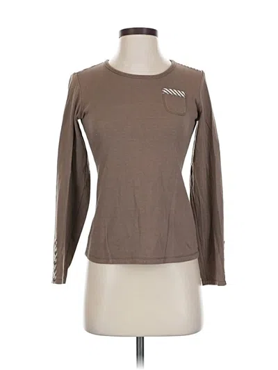 Pre-owned Rei Long Sleeve Top Brown Stripes Pattern Crew Neck Tops