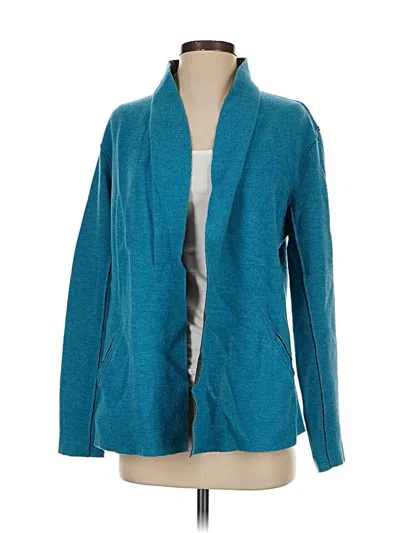 Pre-owned Eileen Fisher Wool Blazer Jacket In Blue