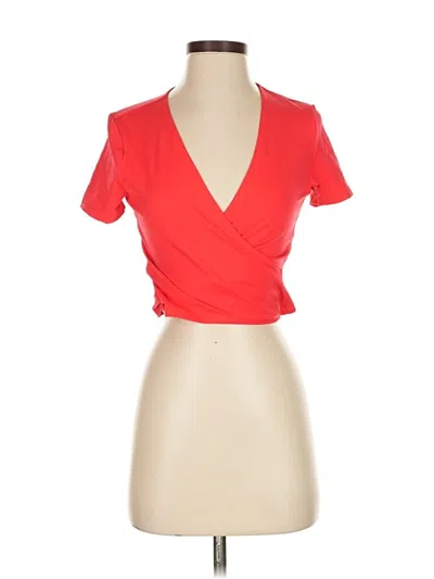 Victoria's Secret Pink Short Sleeve Top Red Plunge Neckline Tops In Red