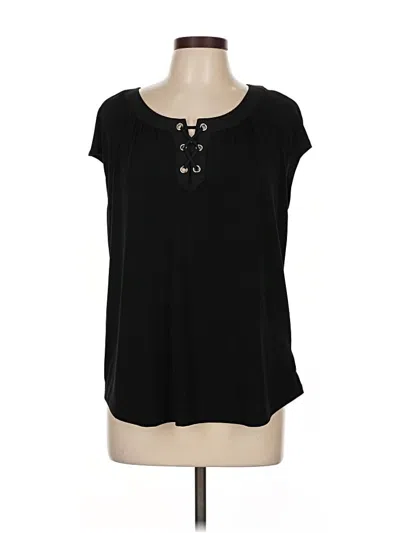 Pre-owned Ellen Tracy Short Sleeve Top Black Keyhole Neckline Tops