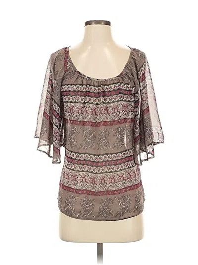 Pre-owned H.i.p. Happening In The Present Short Sleeve Blouse In Brown