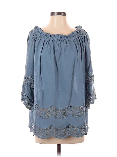 Pre-owned She + Sky 3/4 Sleeve Blouse In Blue
