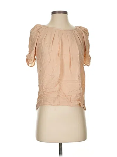 Pre-owned Joie Short Sleeve Silk Top Tan Off The Shoulder Neckline Tops In Brown