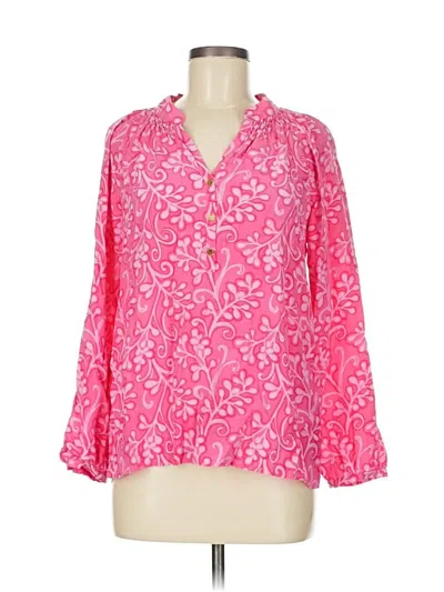 Pre-owned Lilly Pulitzer 3/4 Sleeve Silk Top Pink Open Neckline Tops