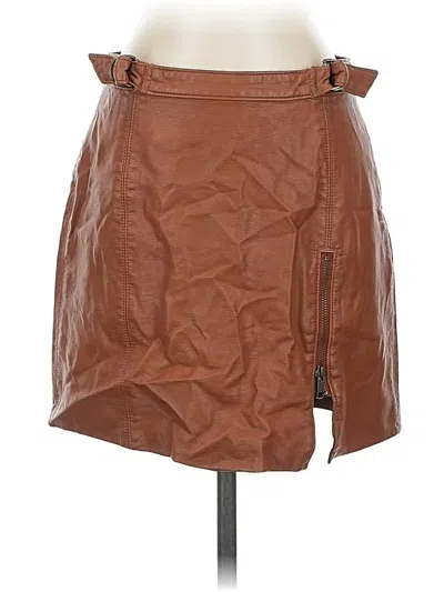 Pre-owned Free People Faux Leather Skirt In Brown