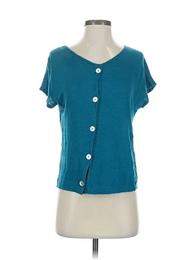 Pre-owned Rachel Zoe Short Sleeve Henley Shirt In Blue