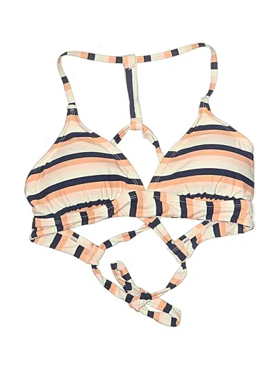 Pre-owned Carve Designs Swimsuit Top Ivory Stripes Pattern Swimwear In White