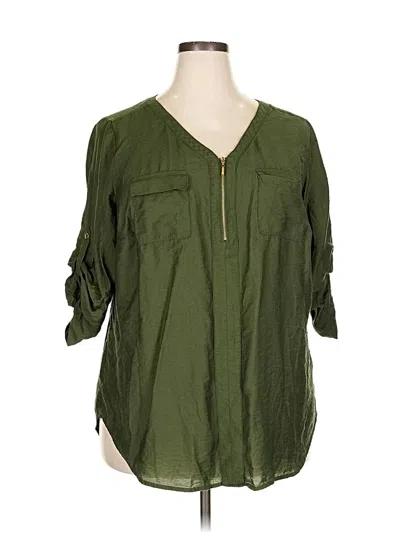 Pre-owned Roz & Ali 3/4 Sleeve Blouse In Green