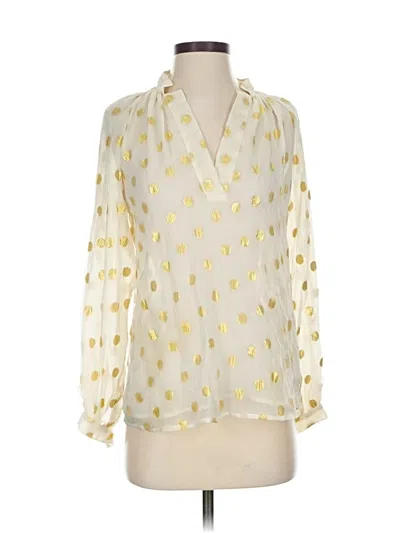 Pre-owned Tucker 3/4 Sleeve Silk Top Ivory Plunge Neckline Tops In White