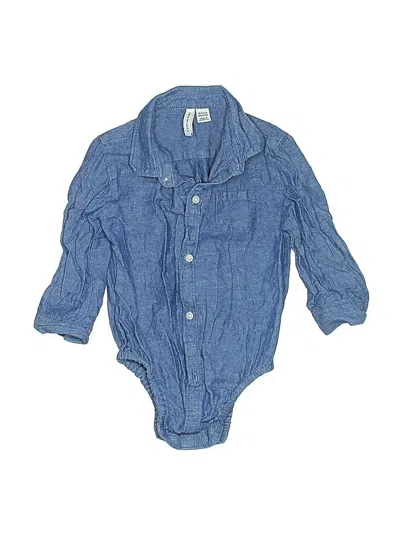 Pre-owned Janie And Jack Kids' 3/4 Sleeve Button Down Shirt In Blue