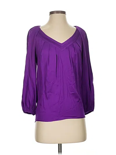 Pre-owned Diane Von Furstenberg 3/4 Sleeve Silk Top Purple Sweetheart Neckline Tops