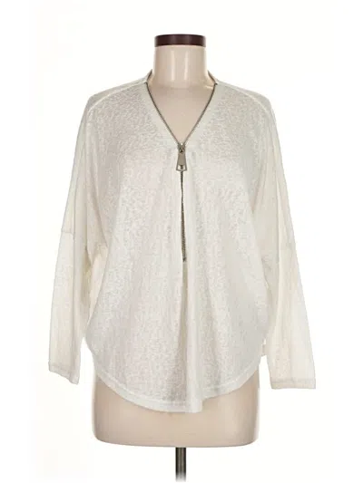 Pre-owned Joan Vass Long Sleeve Top Ivory Plunge Neckline Tops In White