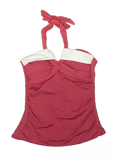Pre-owned Liz Claiborne Swimsuit Top Burgundy Color Block Pattern Swimwear