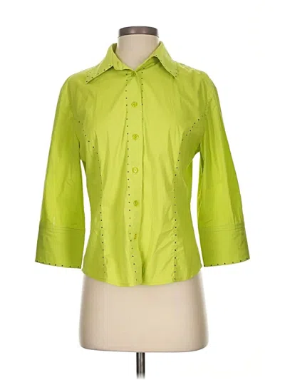 Pre-owned St John 3/4 Sleeve Button Down Shirt In Green